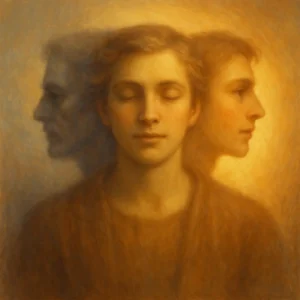 The dissolving, emerging and intuitive faces of the psyche — a visual arc of ego-death and rebirth, where the self loosens its old identity and a deeper awareness begins to take form.